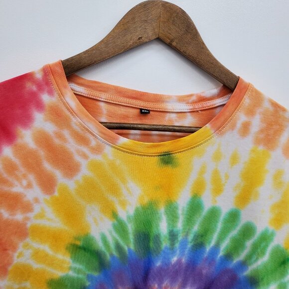 Mens Unisex XXL Rainbow Tie-Dye Spiral T-Shirt 100% Cotton Short Sleeve Festival - Picture 8 of 12